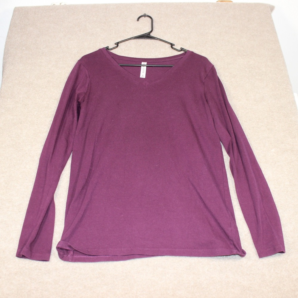 Zenana Outfitters Plum Purple V-Neck Long Sleeve Top Shirt Womens Medium